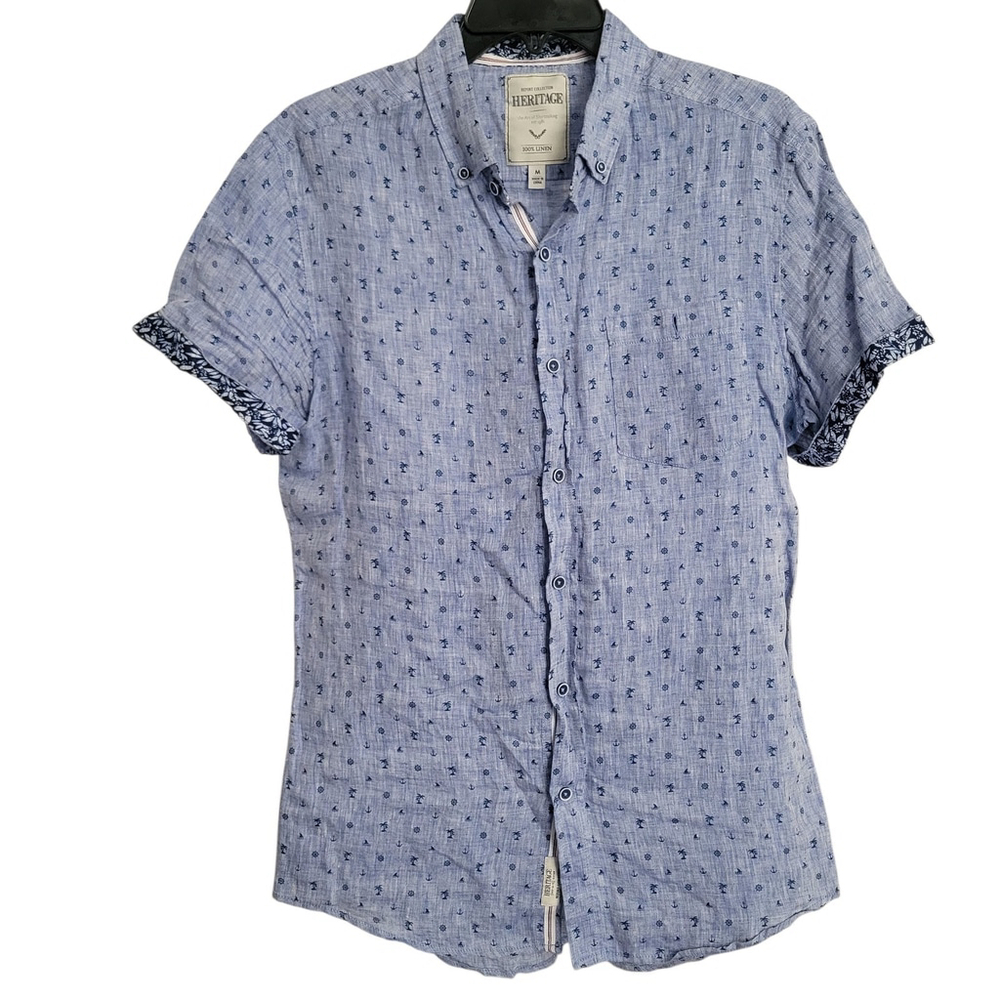 Heritage Report Collection Slim-Fit Short Sleeves Linen Shirt Men’s Medium - Picture 3 of 6